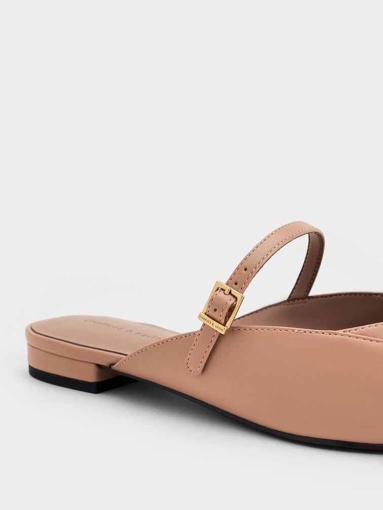 Metallic-Accent Pointed-Toe Mary Jane Mules, Nude, hi-res