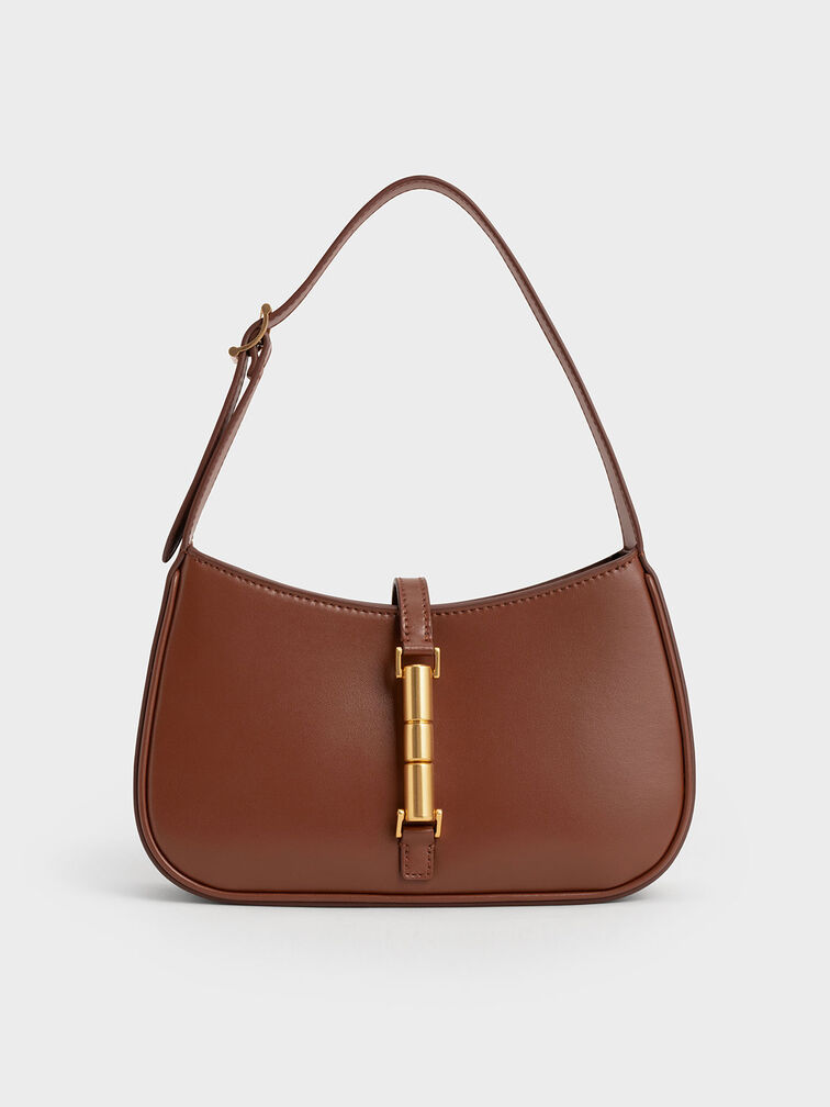 Cesia Metallic Accent Shoulder Bag, Brown, hi-res