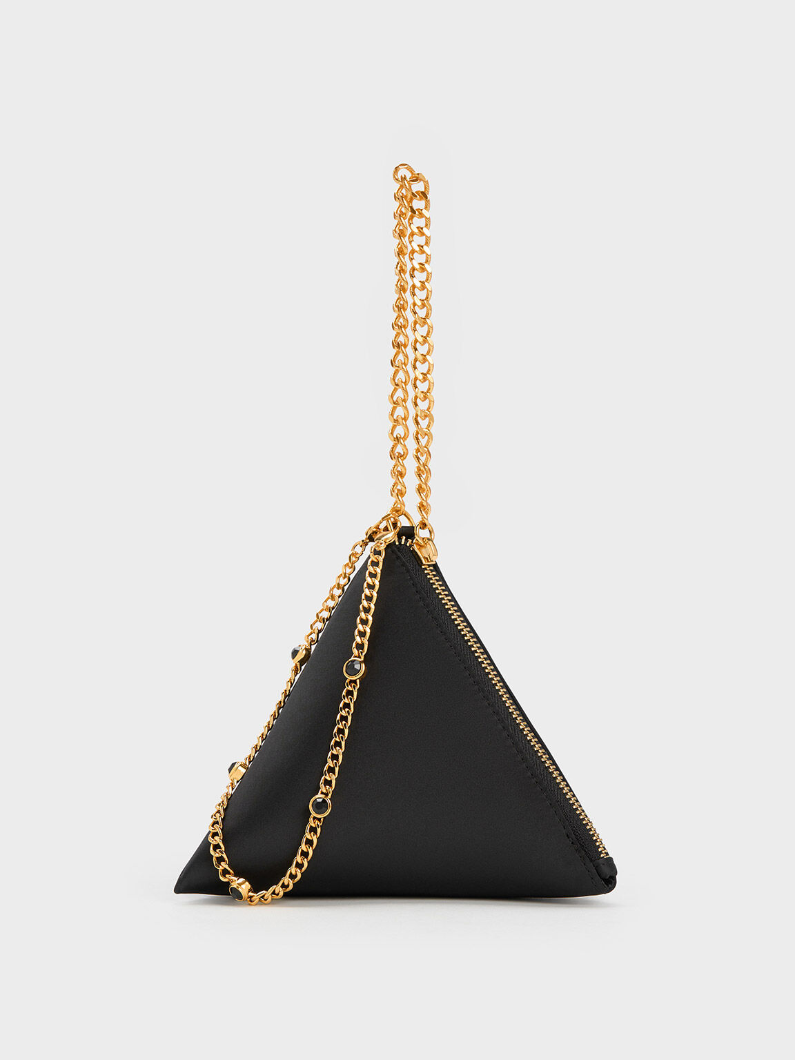 Hera Satin Pyramid Clutch, Black, hi-res