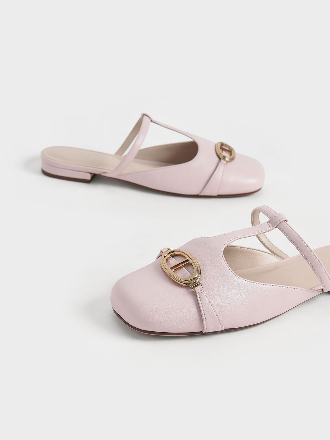 Light Pink Metallic Accent Cut Out Flat Mules CHARLES KEITH SA