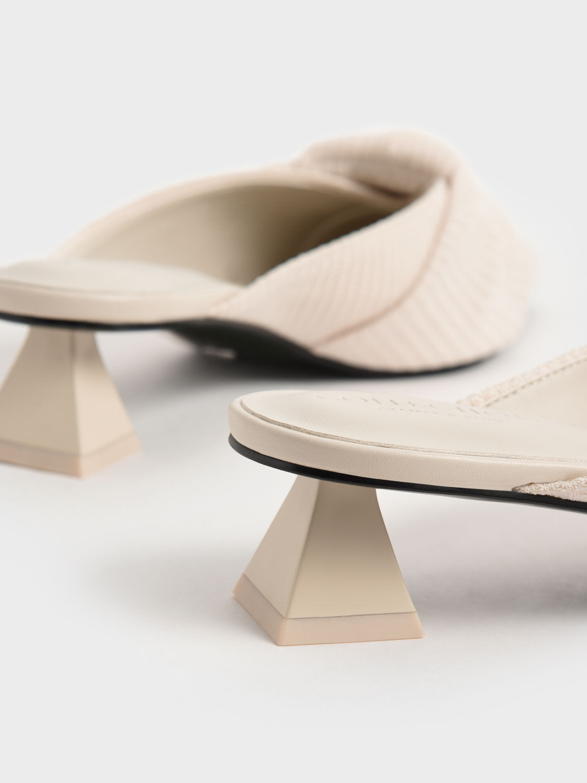 Recycled Polyester Ruched Knotted Mules, Beige, hi-res