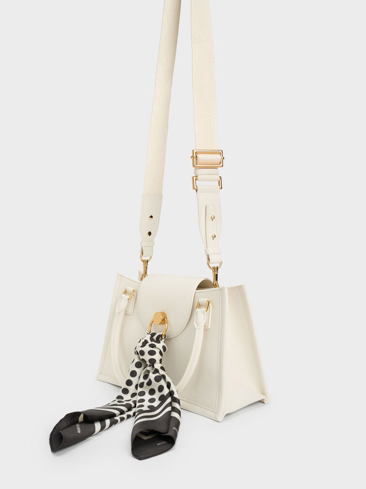 Roza Scarf Quilted Trapeze Bag, Cream, hi-res