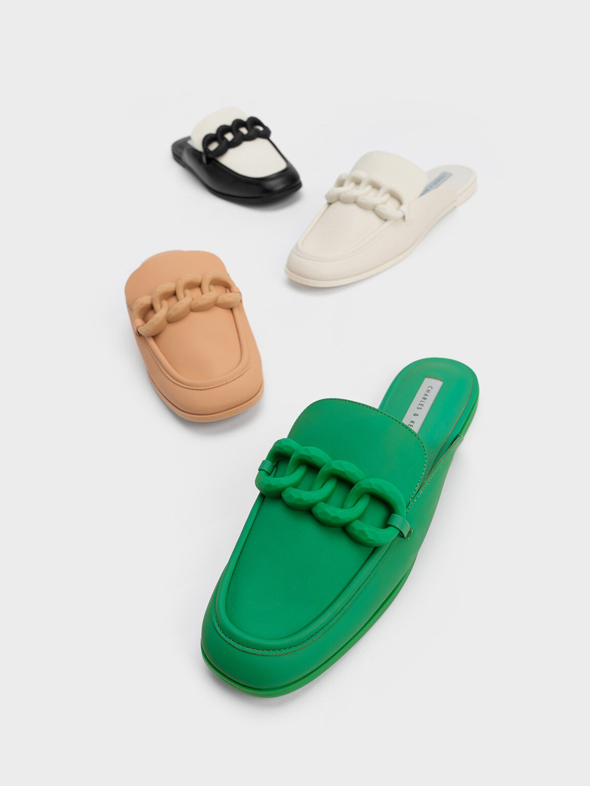 Chunky Chain Loafer Flats, Green, hi-res
