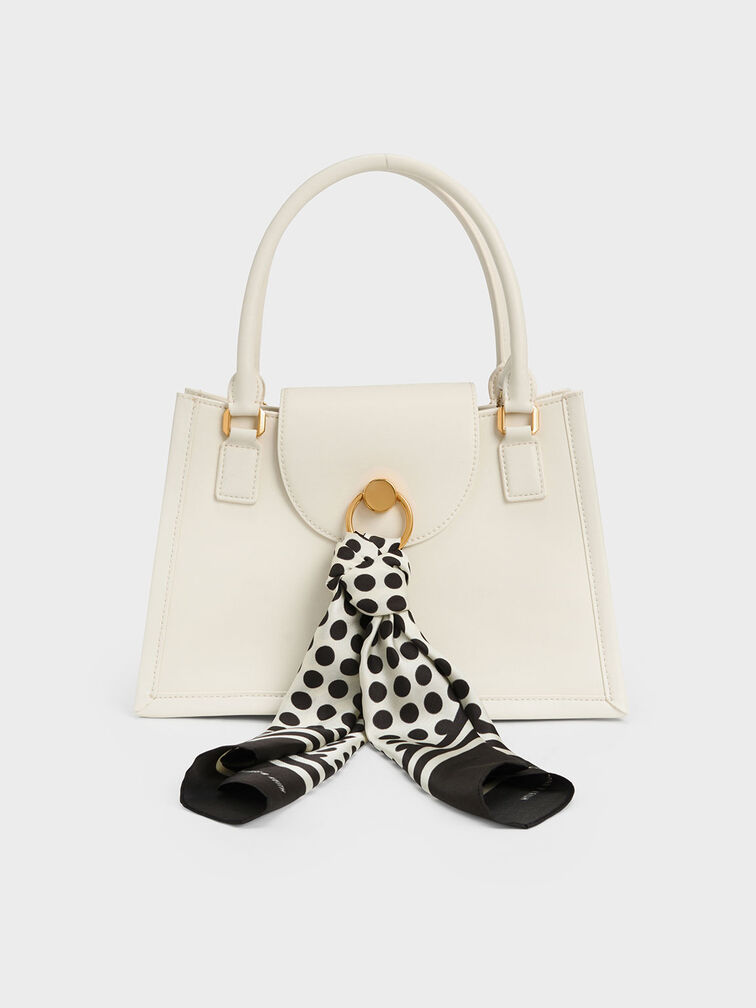 Roza Scarf Quilted Trapeze Bag, Cream, hi-res