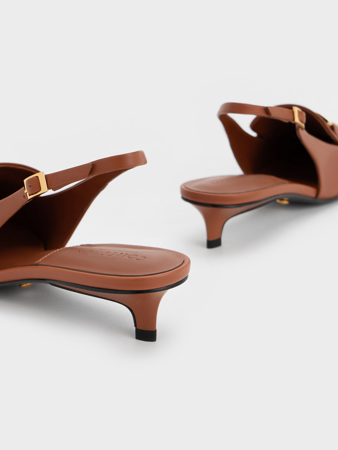 Cognac Gabine Leather Slingback Pumps CHARLES KEITH SA