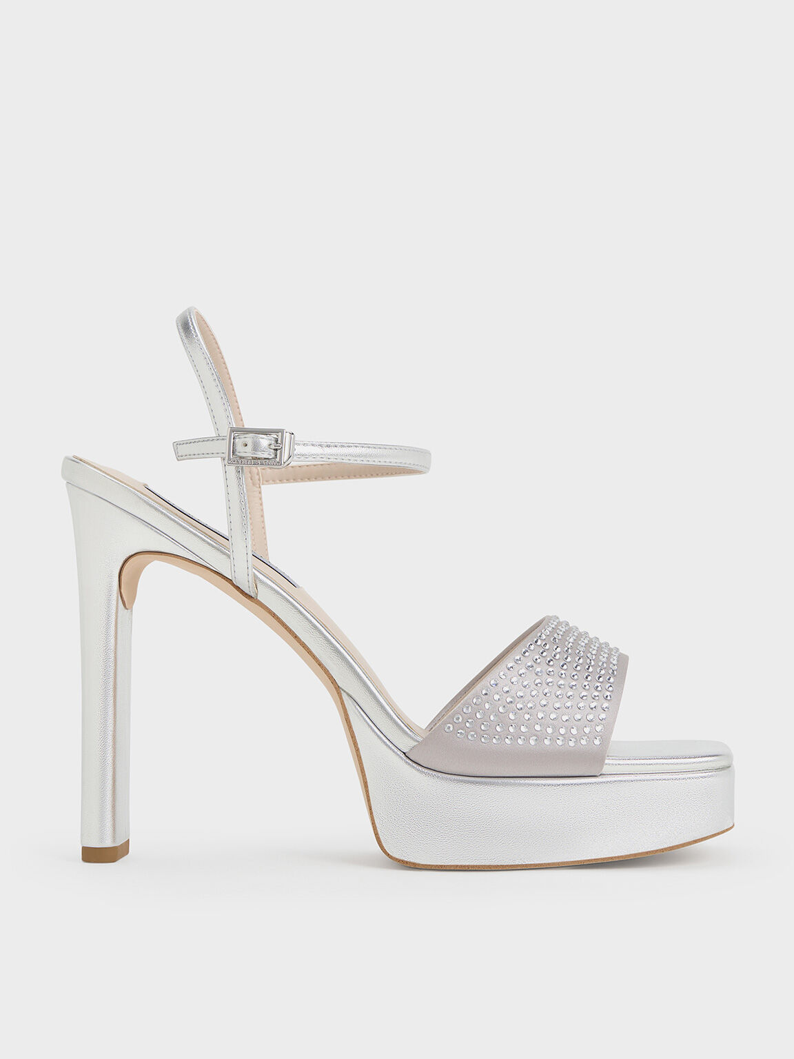 Metallic Crystal Embellished Platform Sandals Silver