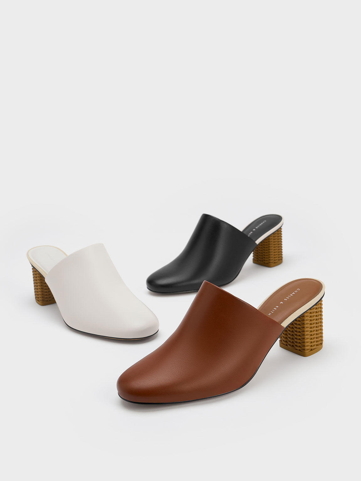 Rattan Block Heel Mules, Cognac, hi-res