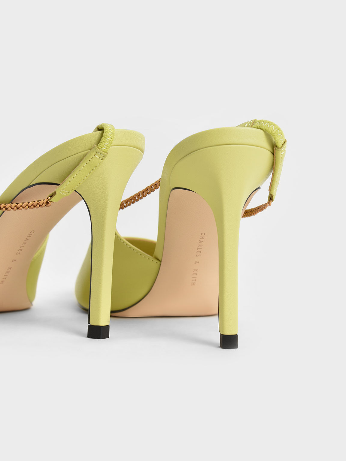 Chain-Link Slingback Stiletto Pumps, Lime, hi-res