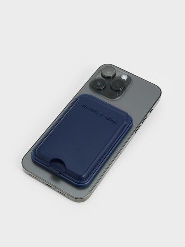 Cyrus Leather Bi-Fold Card Holder, Navy, hi-res