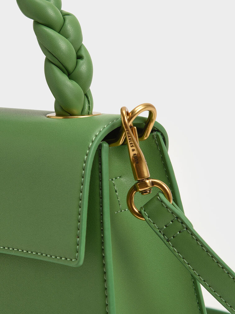 حقيبة تالولا بجوانب قابلة للطي ومقبض مضفر, لون أخضر, hi-res