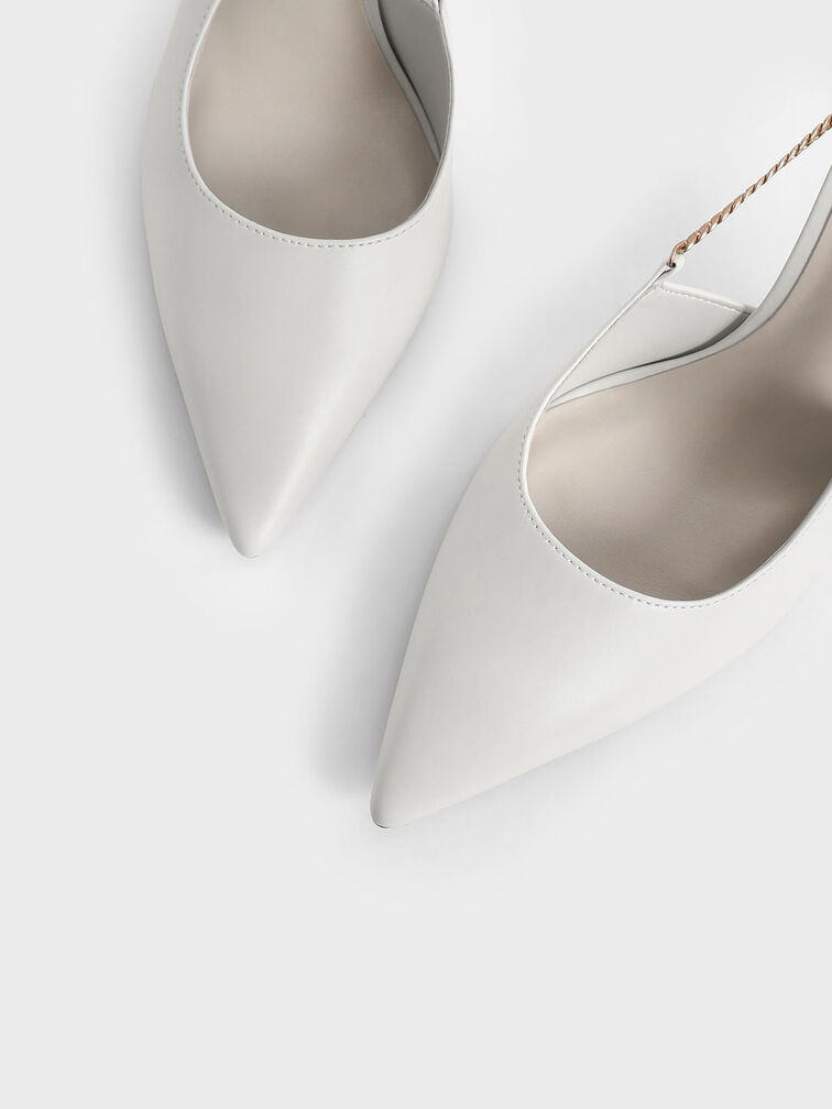 Chain-Link Slingback Stiletto Pumps, Chalk, hi-res