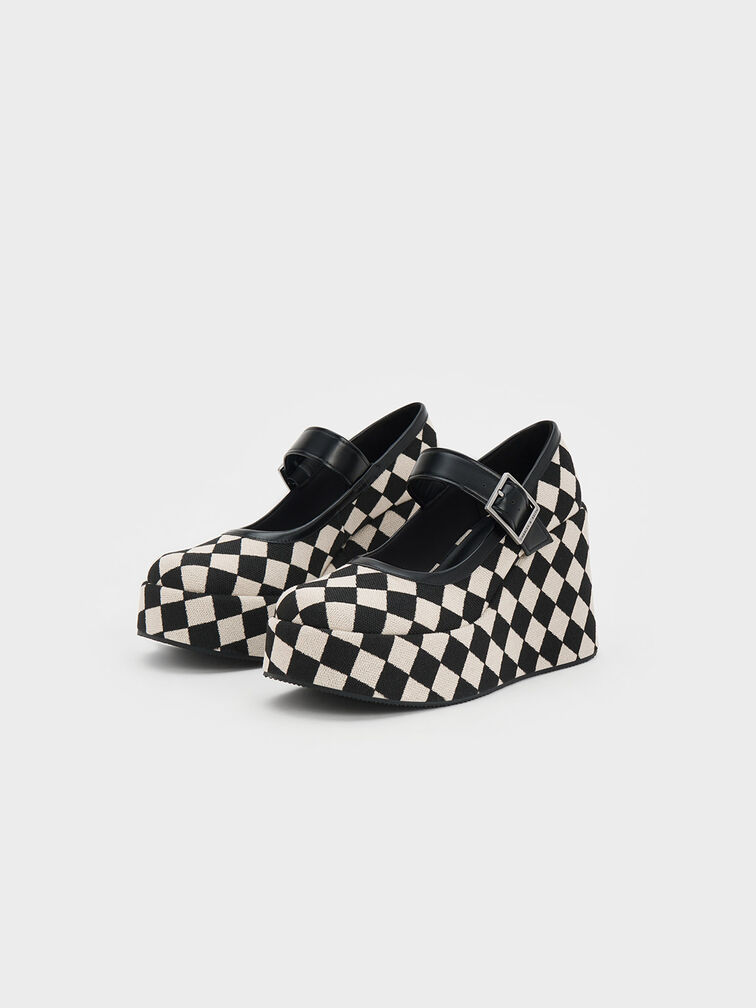 Cara Checkered Mary Jane Wedges, Multi, hi-res