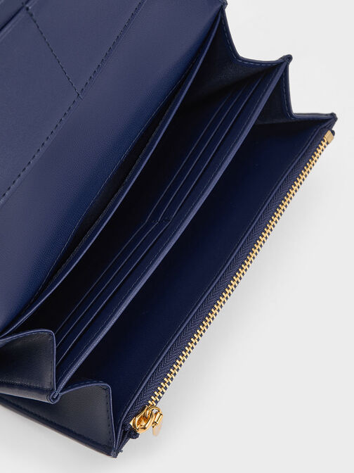 Curved Flap Long Wallet, Navy, hi-res