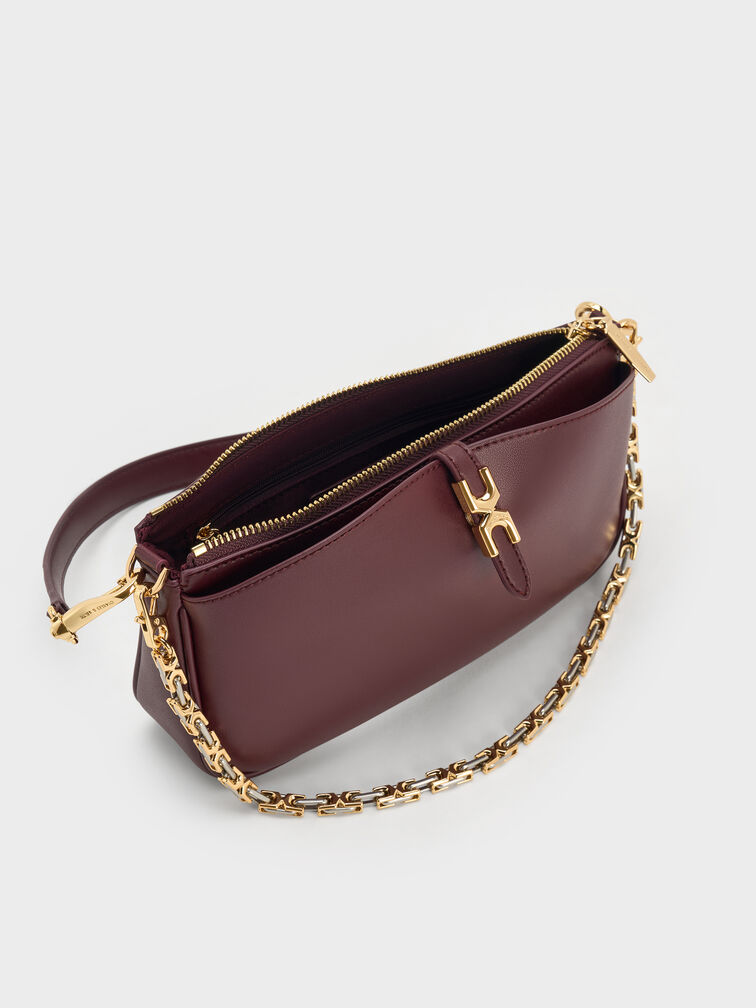 Adalyn Metallic-Buckle Chain-Handle Shoulder Bag, Wineberry Red, hi-res