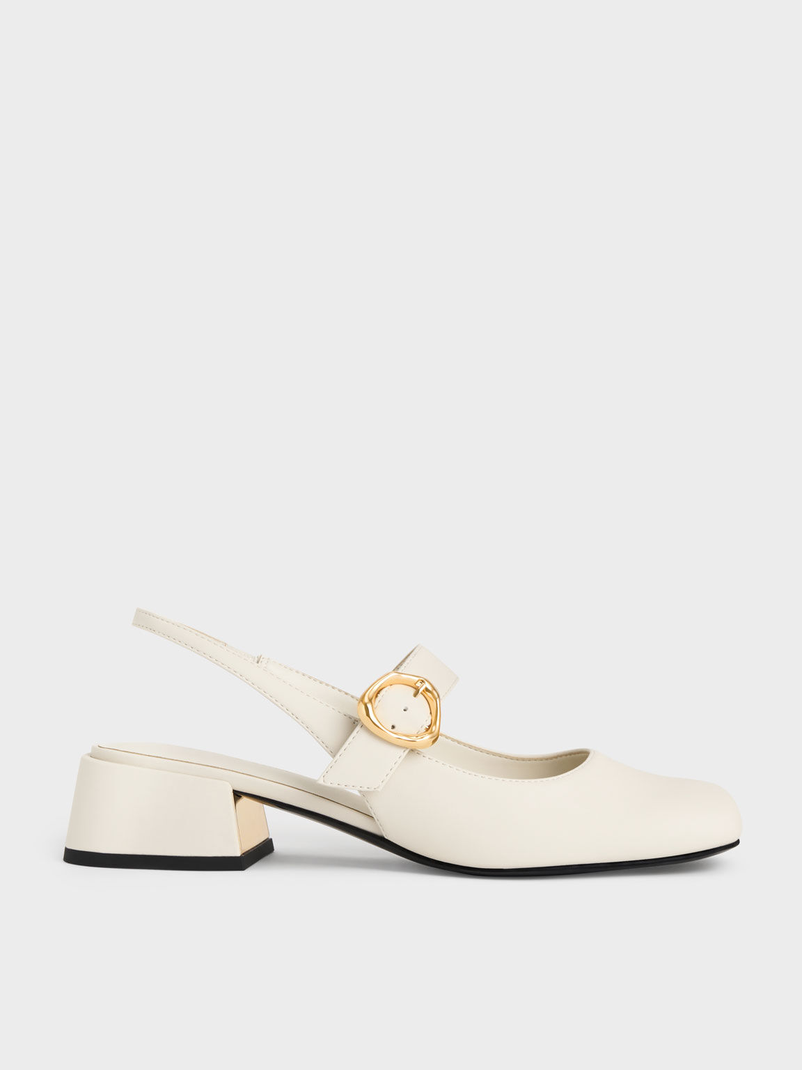 Buckle Strap Slingback Pumps, Chalk, hi-res