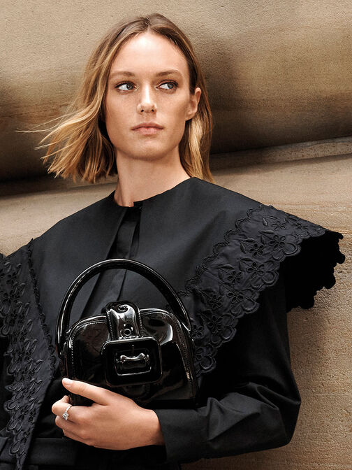 Lula Patent Belted Bag, Black, hi-res