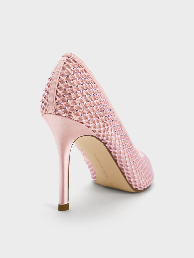 Mesh Crystal-Embellished Stiletto Pumps, Light Pink, hi-res
