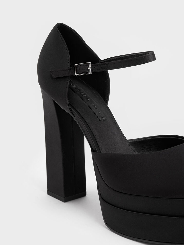 Satin Platform D'Orsay Pumps, Black, hi-res