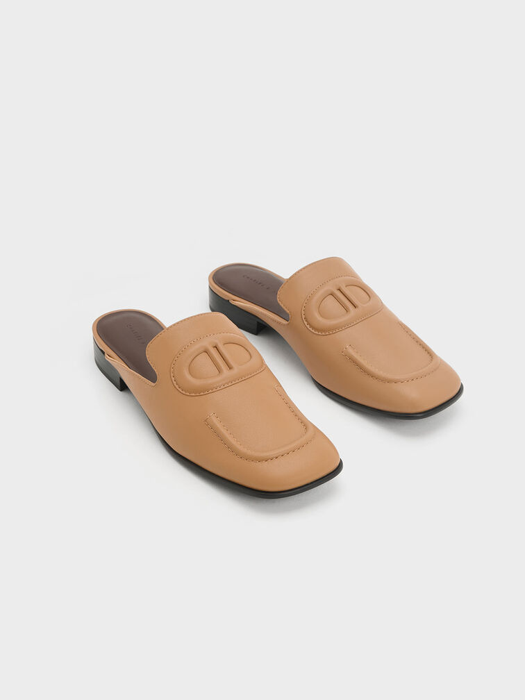 حذاء فلات بدون أربطة مزين بغرزة بيضاوية, بني, hi-res