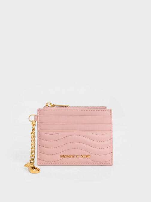 Aubrielle Stitch-Trim Zip Card Holder, Light Pink, hi-res