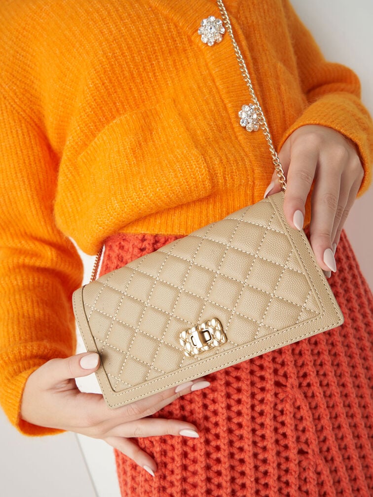 Micaela Quilted Long Wallet, Sand, hi-res