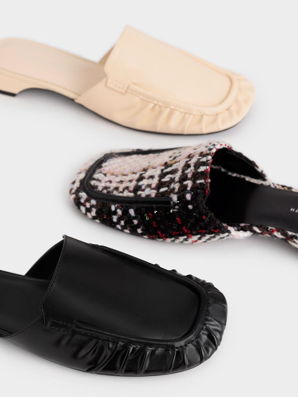 Ruched Block Heel Mules, Chalk, hi-res