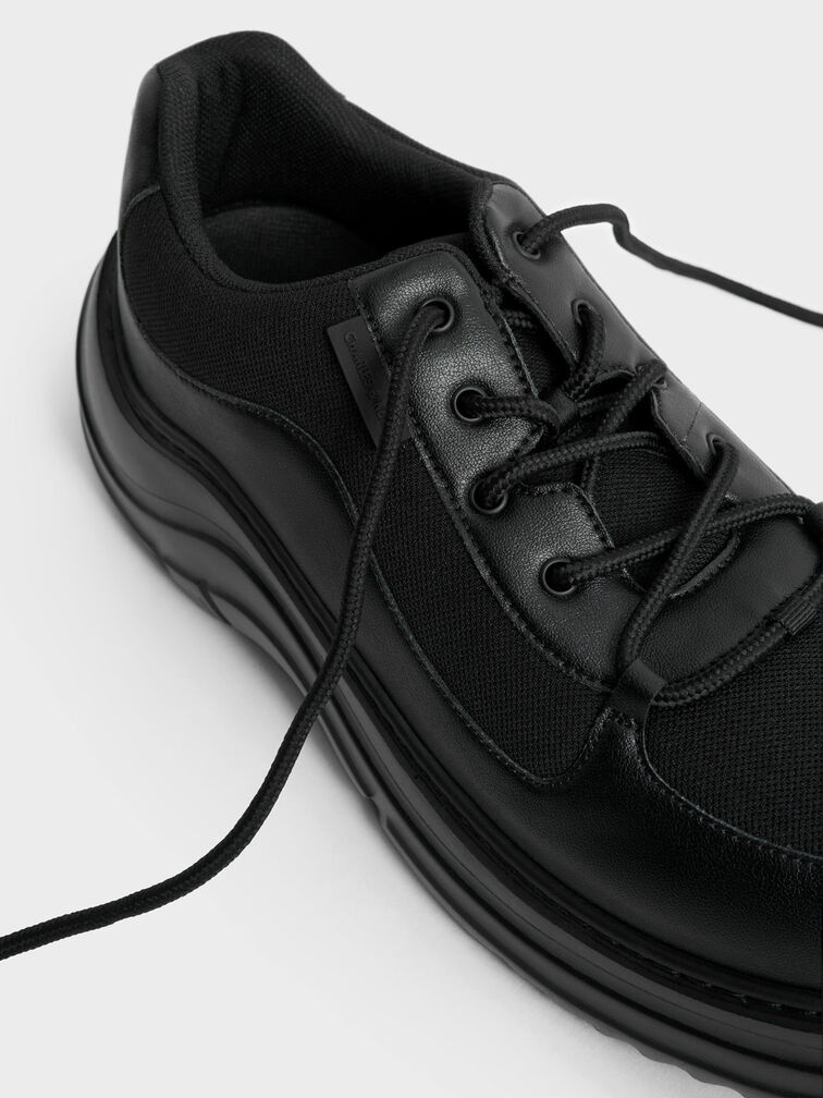 Mesh Chunky Sole Sneakers, Black, hi-res