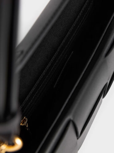 حقيبة منسوجة بمقبض سلسلة, أسود, hi-res