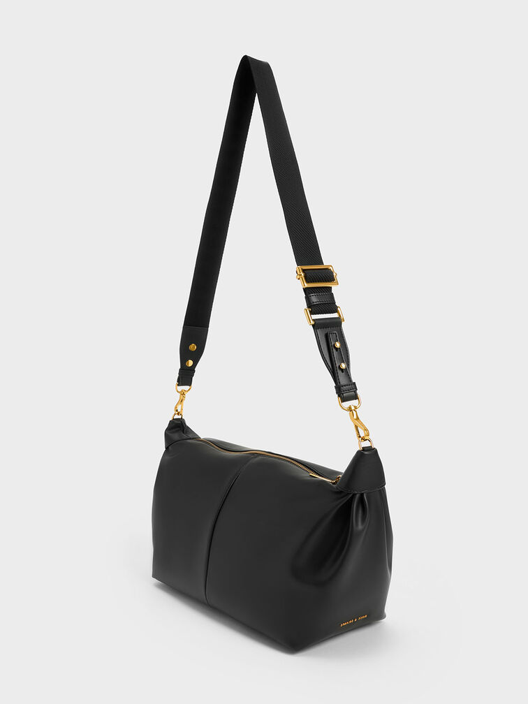 Chunky Chain Link Hobo Bag, Black, hi-res