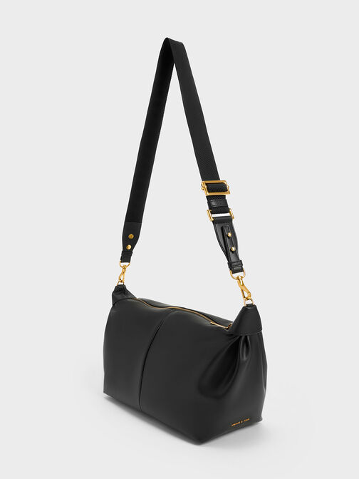Chunky Chain Link Hobo Bag, Black, hi-res