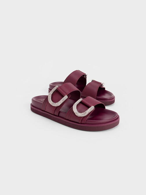 Gem-Embellished Gabine Slides, Maroon, hi-res