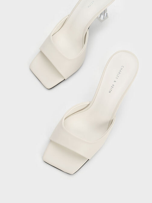 Clear Flared Heel Mules, Cream, hi-res