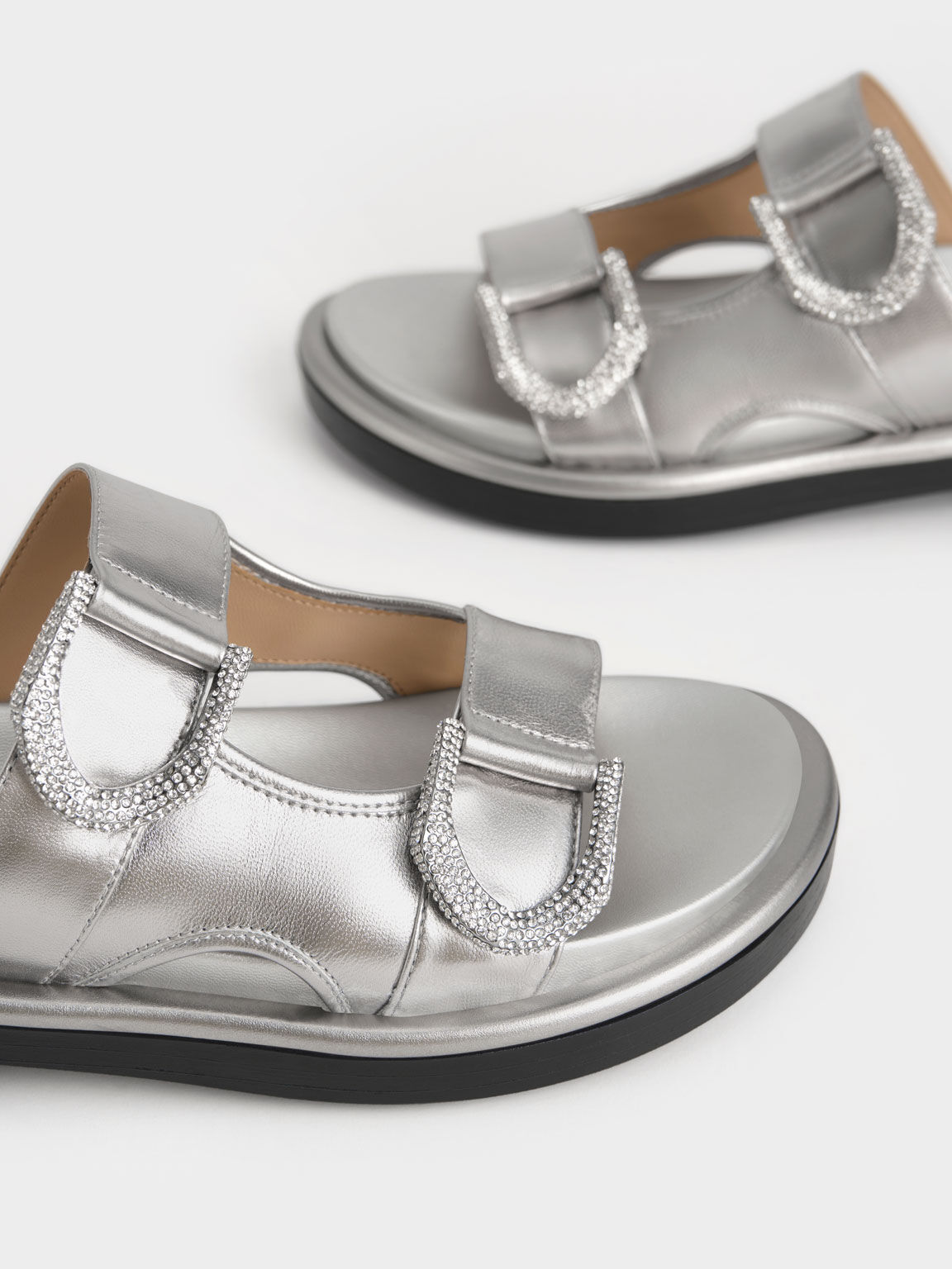 Gabine Leather Slides, Pewter, hi-res