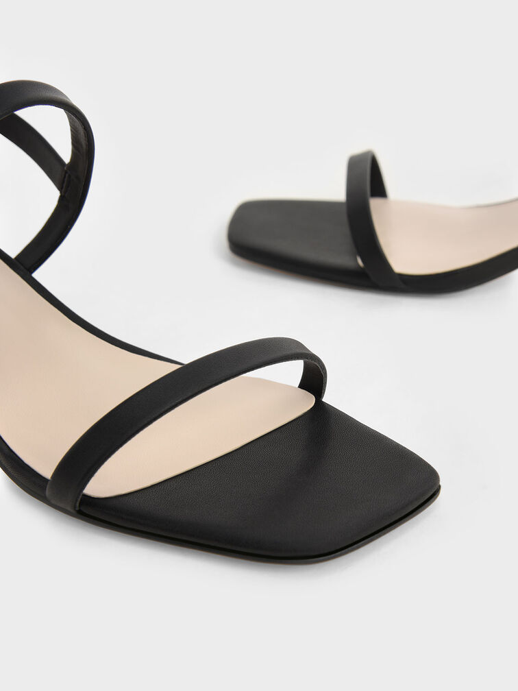 Metallic Cone Heel Slingback Sandals, Black, hi-res