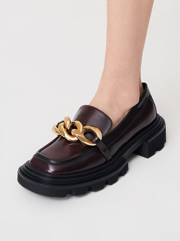 Perline Chunky Chain Loafers, Burgundy, hi-res