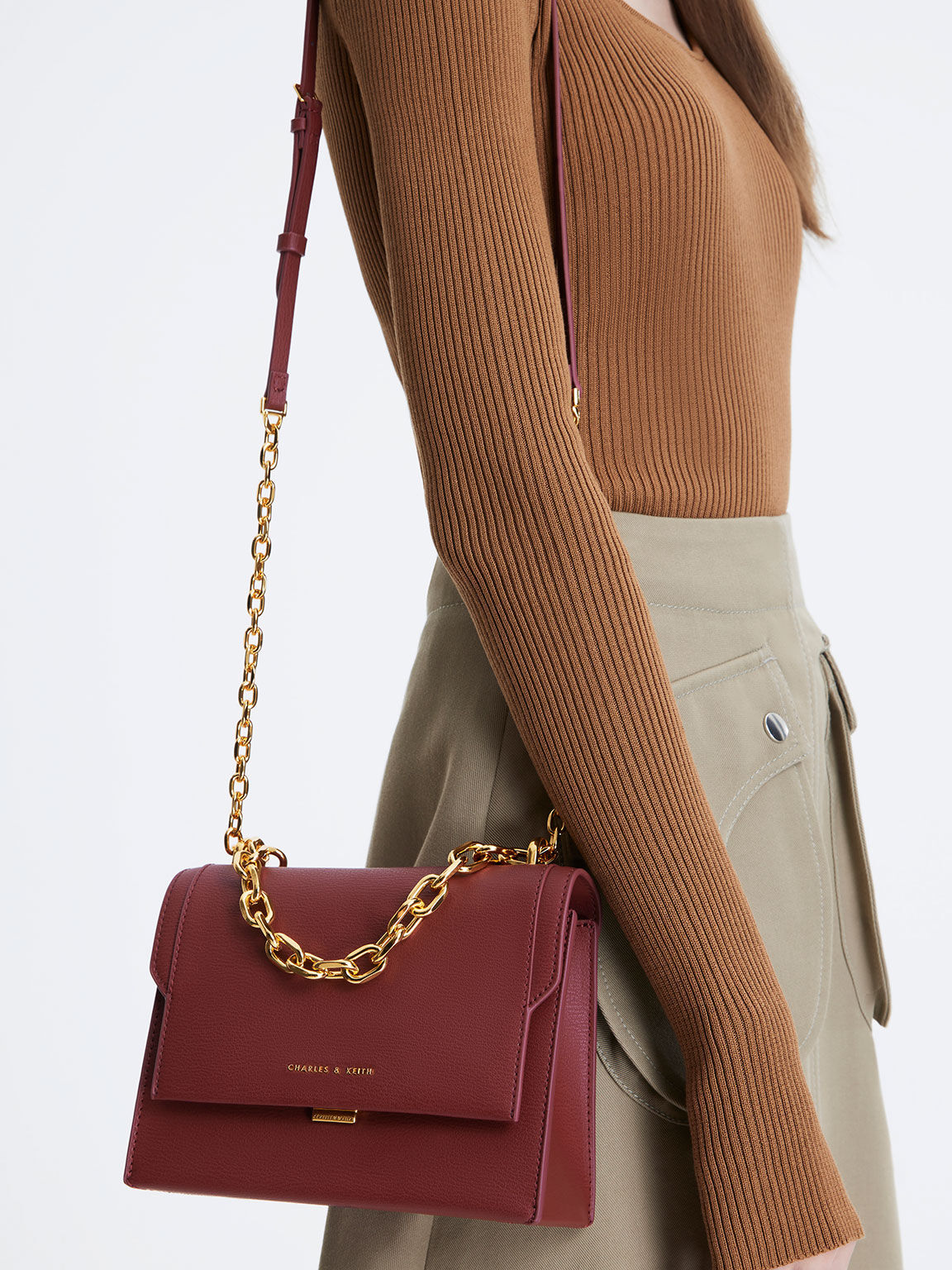 Charles and keith burgundy bag sale