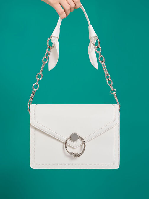 Joelle Envelope Shoulder Bag, White, hi-res