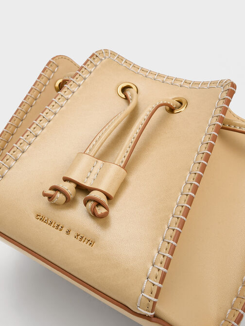 Circe Stitch-Trim Bucket Bag, Beige, hi-res
