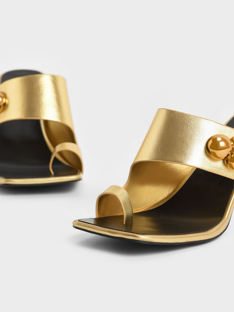 Embellished Stiletto Heel Metallic Thong Sandals, Gold, hi-res