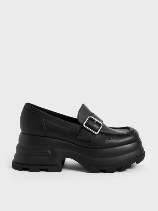 Jules Platform Buckled Loafers, Black, hi-res