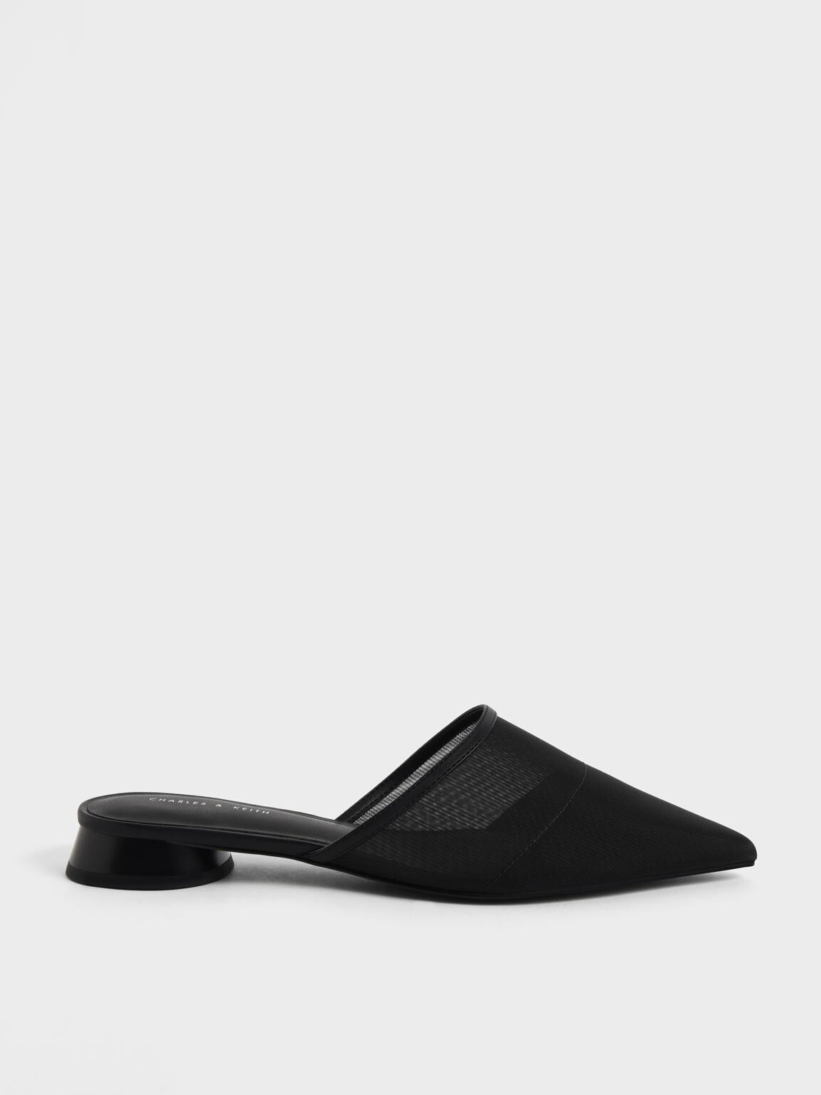Black Mesh Pointed Toe Flat Mules CHARLES KEITH SA