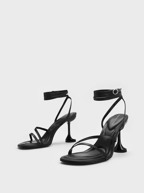 Celestine Sculptural Heel Strappy Sandals, Black, hi-res