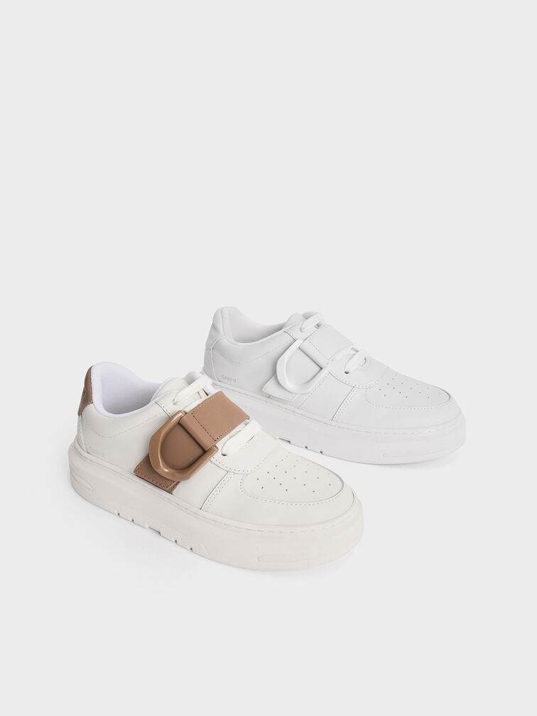 Gabine Leather Low-Top Sneakers, White, hi-res
