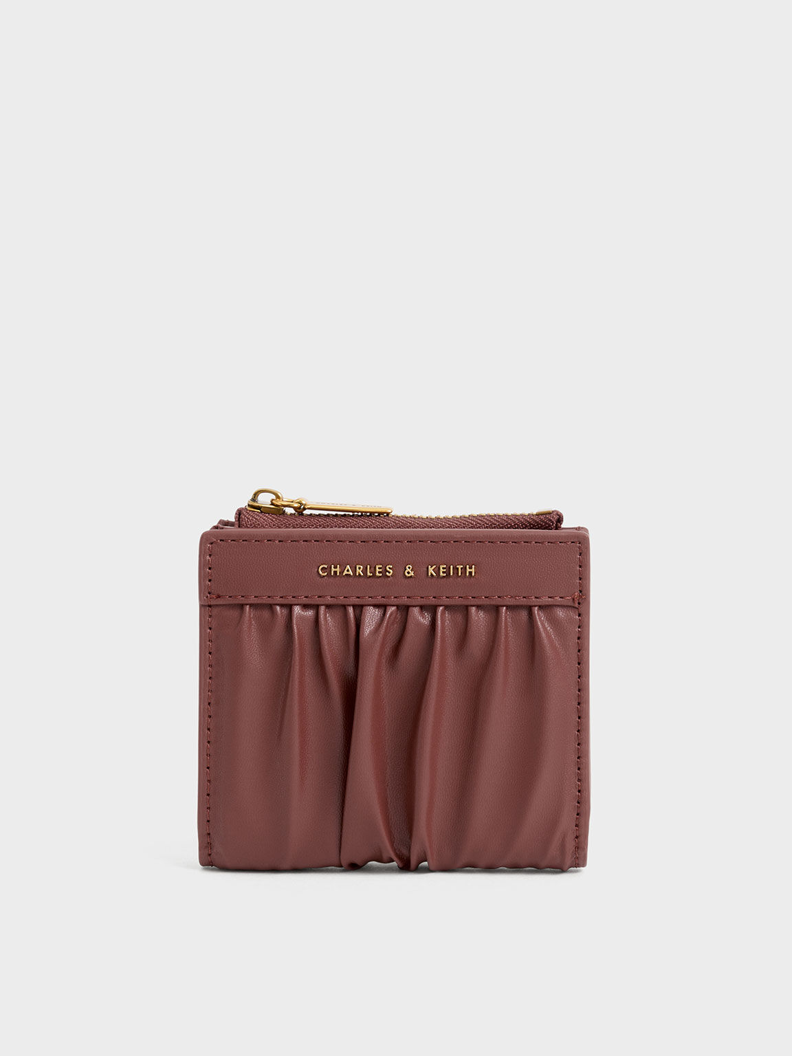 Ruched Short Wallet, Chocolate, hi-res