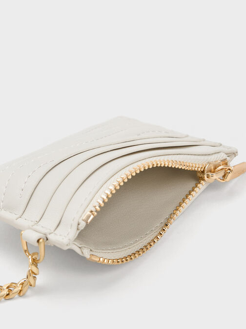 Aubrielle Stitch-Trim Zip Card Holder, White, hi-res