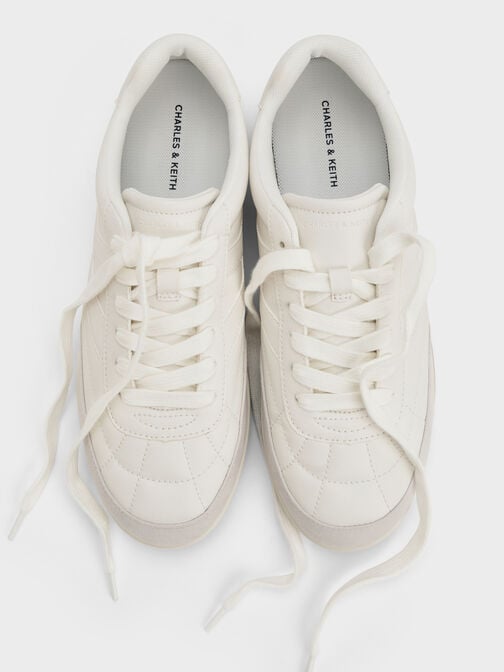 Faux Suede Two-Tone Low-Top Sneakers, White, hi-res