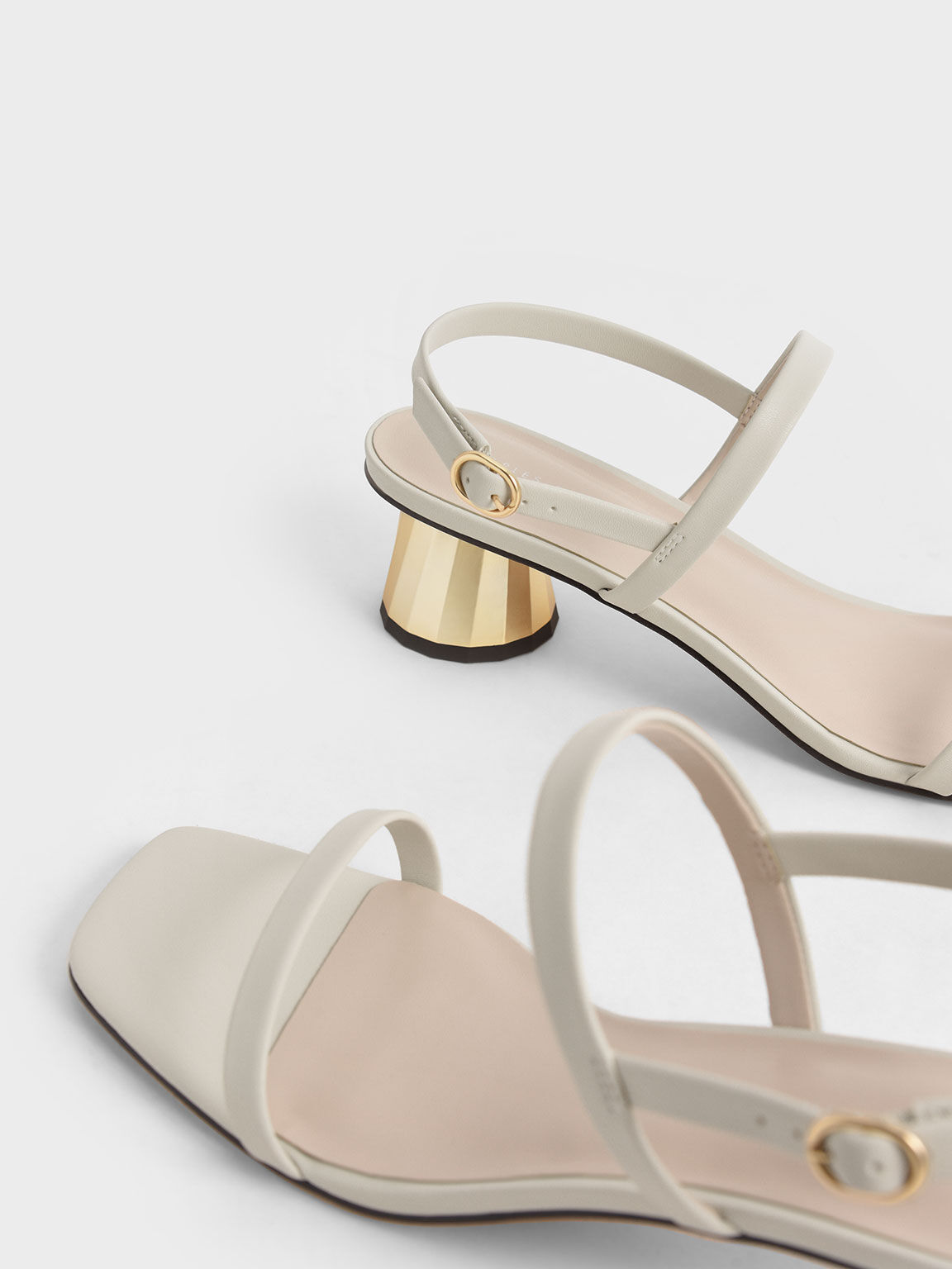 Metallic Cone Heel Slingback Sandals, Chalk, hi-res