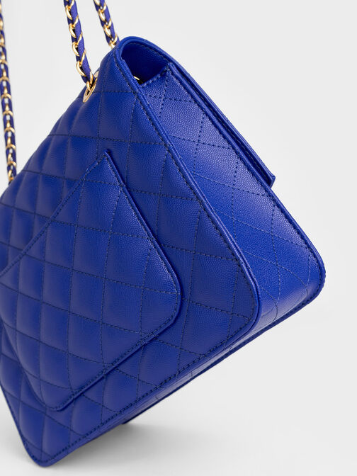 Quilted Chain Strap Clutch, Cobalt, hi-res