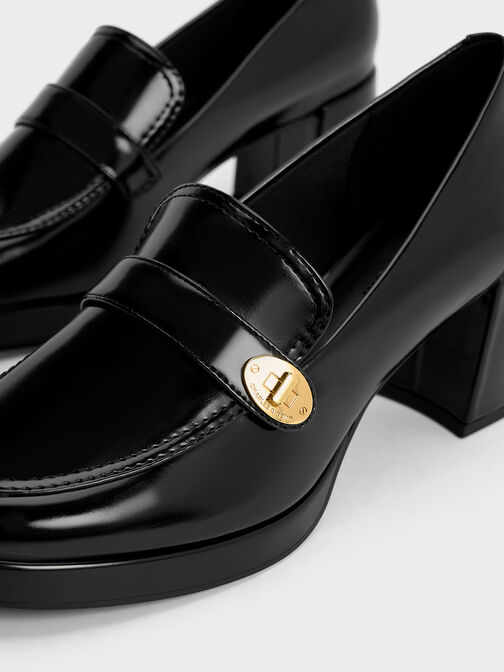 حذاء لوفر بكعب عال وتصميم معدني, Black Box, hi-res
