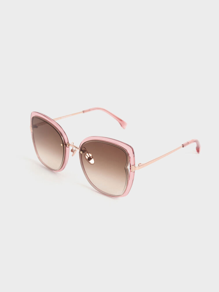 Wire-Frame Butterfly Sunglasses, Pink, hi-res